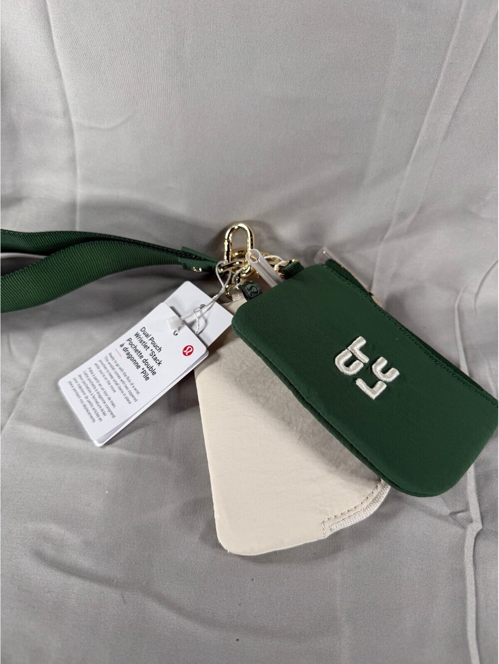 Lululemon Double Pouch Wristlet in Ivy Grove,Light Ivory & Gold Hardware